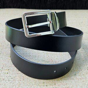 Black Leather Belt Handmade Genuine Leather Waistband Pin Buckle Size 40 inches